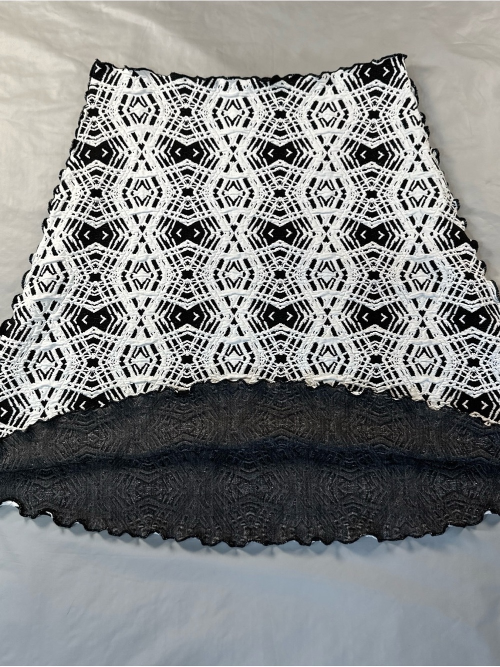 Black A-Line Skirt with White Lace Overlay
